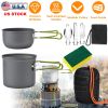 8Pcs Camping Cooking Ware Set Camping Stove Cookware Set Aluminum Pot Foldable Knife Fork Spoon Set for Hiking Picnic Outdoor